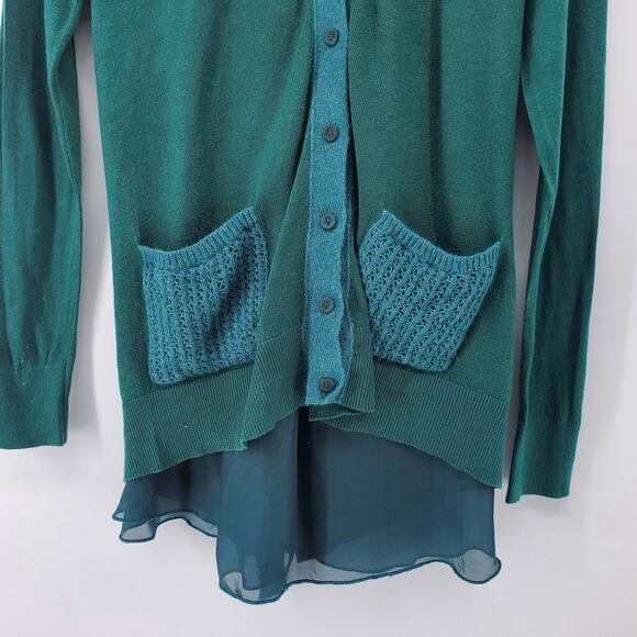 Anthro Knitted & Knotted Womens Angora and Silk Hunter Grn Button Down Cardigan - Picture 3 of 10